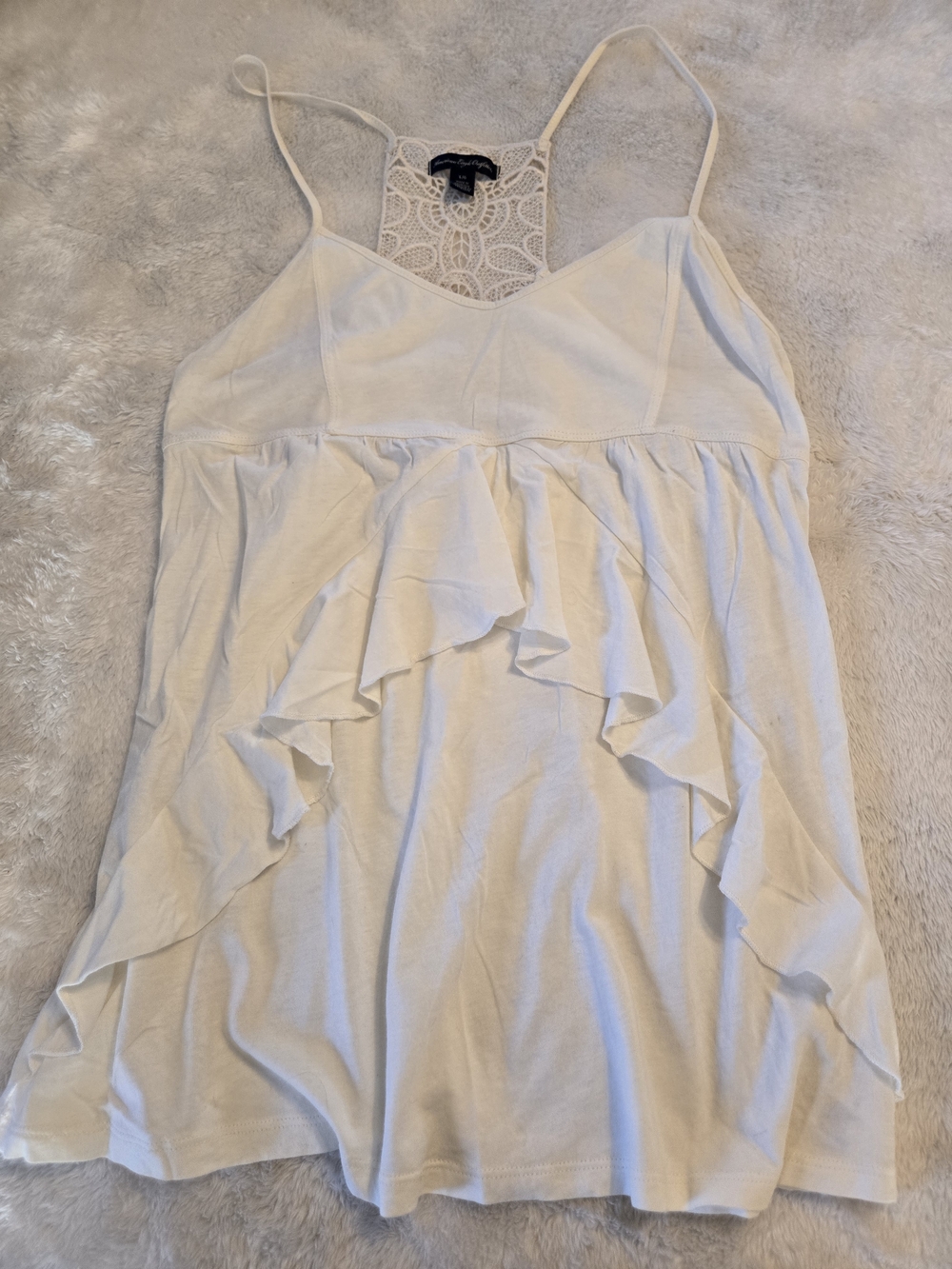 American Eagle Outfitters White Ruffle Tank with Lace Back